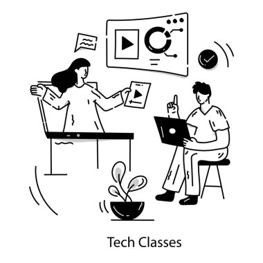 Teknik Sınıflar karikatürü, vektör illüstrasyonu