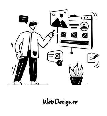 Web Tasarımcısı karikatürü, vektör illüstrasyonu