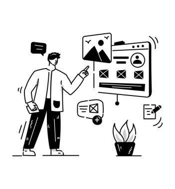 Web Tasarımcısı karikatürü, vektör illüstrasyonu