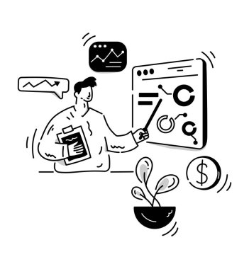 Finansal Danışmanlık karikatürü, vektör illüstrasyonu