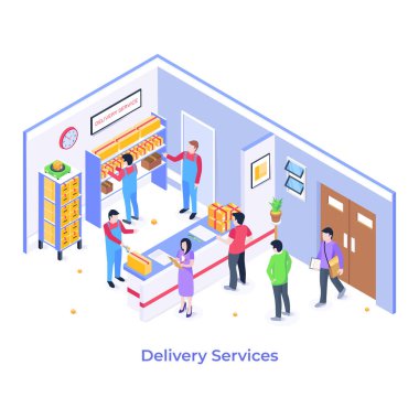 Teslimat Hizmetleri karikatürü, vektör illüstrasyonu