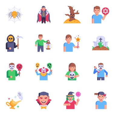 Sihir ve Cadılar Bayramı Düz Simgeler Paketi