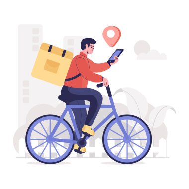 Bisiklet Teslimatı çizgi filmi, vektör illüstrasyonu