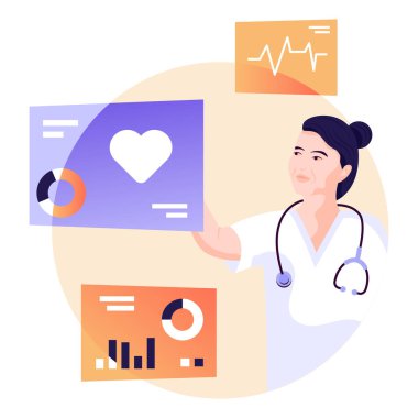 Kardiyolog karikatür, vektör çizimi