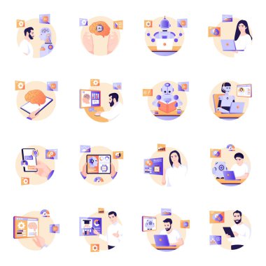 çevrimiçi eğitimin düz simgeleri, vektör illüstrasyonu