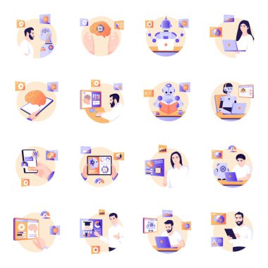 çevrimiçi eğitimin düz simgeleri, vektör illüstrasyonu