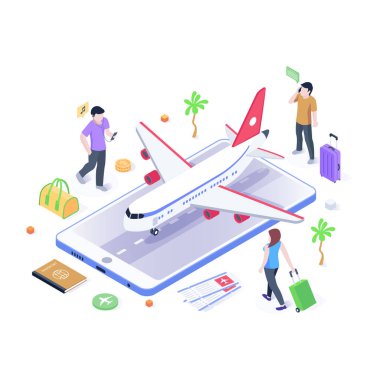 Flight Booking cartoon, vector illustration 