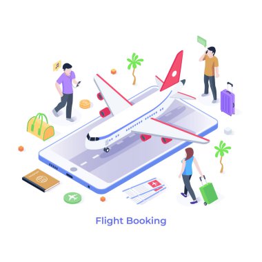 Flight Booking cartoon, vector illustration 