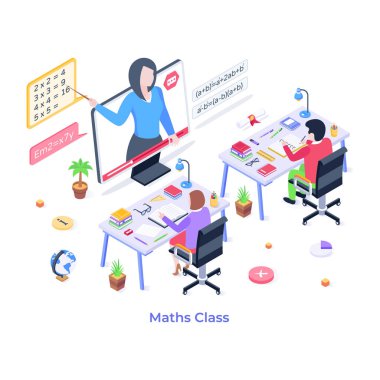 Matematik sınıfı çizgi filmi, vektör illüstrasyonu