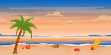 Deniz kıyısı karikatürü, vektör çizimi