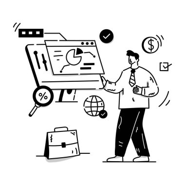 Seo Business çizgi filmi, vektör illüstrasyonu