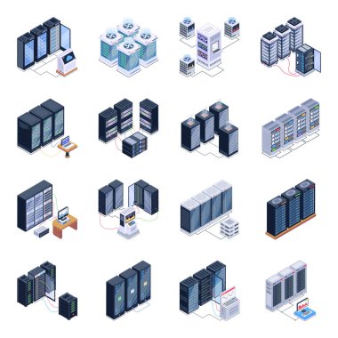 Veritabanının izometrik simgeleri, vektör illüstrasyonu