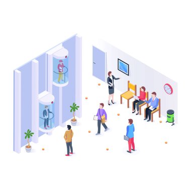 Asansör Alışveriş Merkezi karikatürü, vektör illüstrasyonu