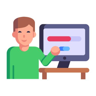 Bilgisayar Yükleme karikatürü, vektör illüstrasyonu