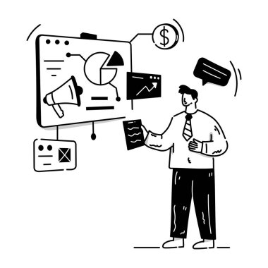 İş pazarlama karikatürü, vektör illüstrasyonu