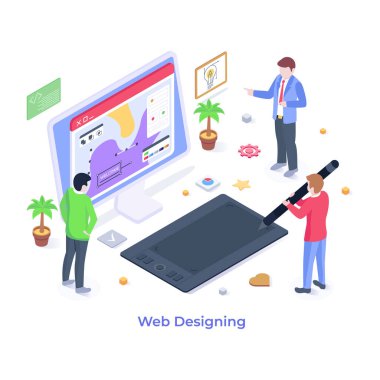 Web Tasarım karikatürü, vektör illüstrasyonu