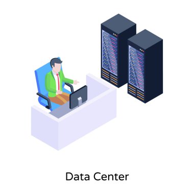 Veri Merkezi karikatürü, vektör illüstrasyonu
