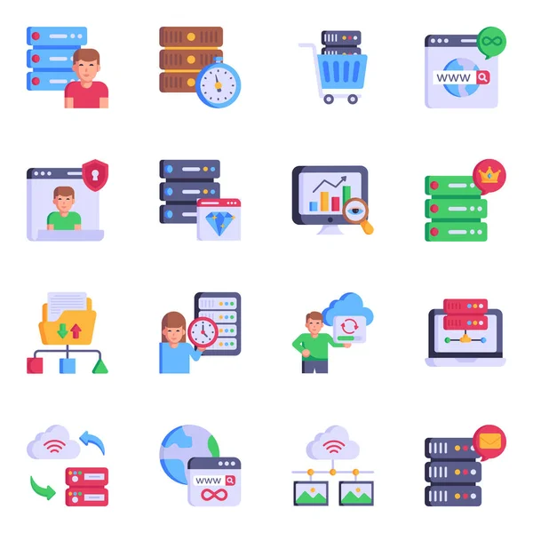 Flat Icons Hosting Networking — Vettoriale Stock