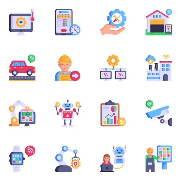 Robot Teknolojisi ve Otomatik Düz Simgeler Paketi