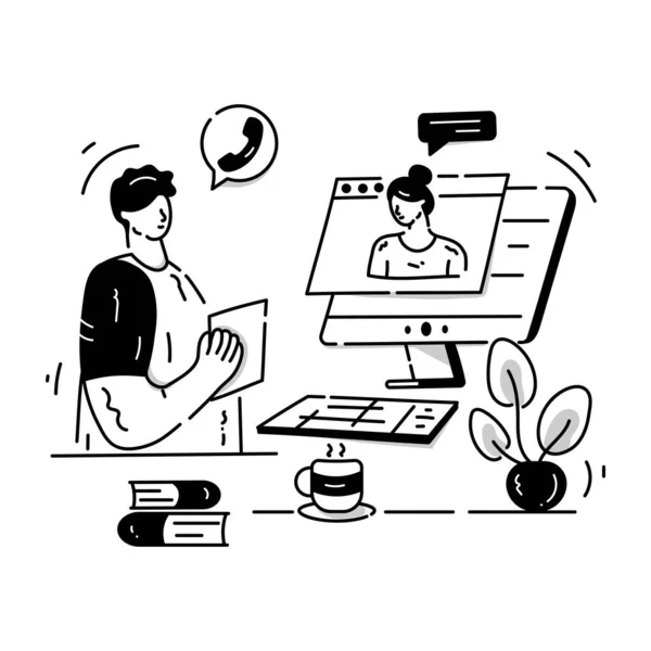 Desenhos Animados Reunião Online Ilustração Vetorial — Vetor de Stock