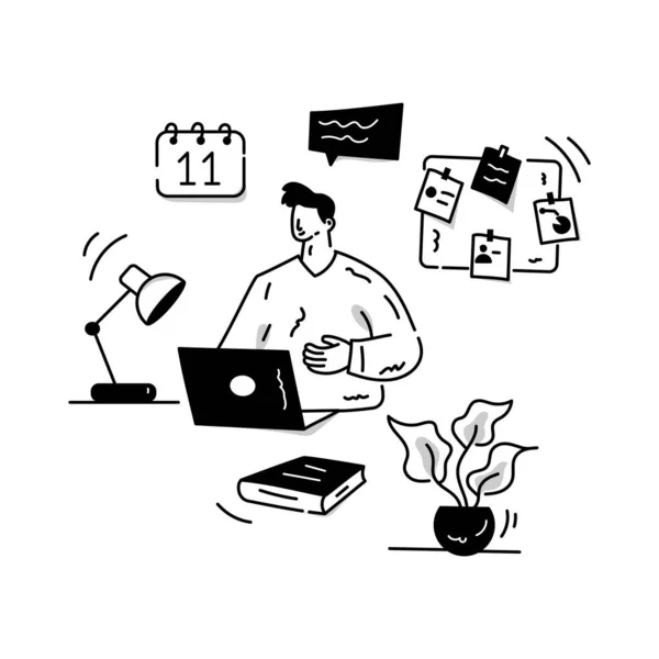 Ilustração Vetorial Homem Com Laptop Escrita Blog — Vetor de Stock