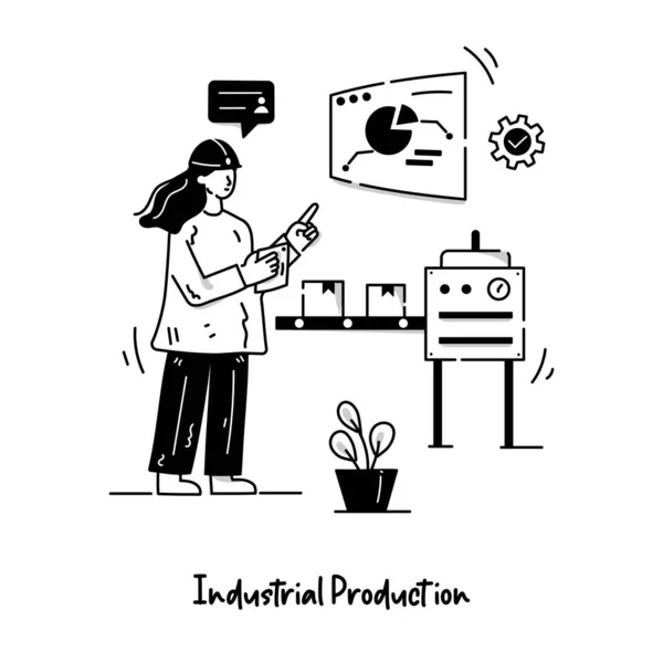 Endüstriyel Üretim Karikatürü Vektör Çizimi — Stok Vektör