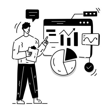 Web Analitik karikatürü, vektör illüstrasyonu