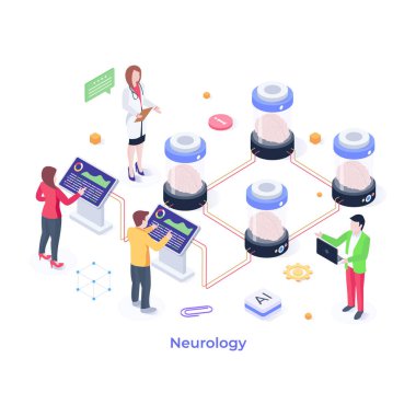 Nöroloji karikatürü, vektör illüstrasyonu