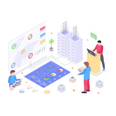 Büyük Veri karikatürü, vektör illüstrasyonu