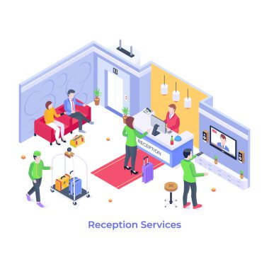 Resepsiyon Servisi karikatürü, vektör illüstrasyonu