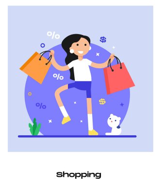 Alışveriş karikatürü, vektör çizimi