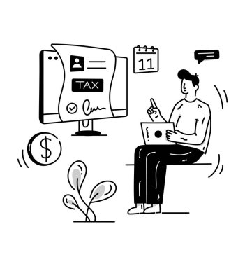 Çevrimiçi Vergi karikatürü, vektör illüstrasyonu