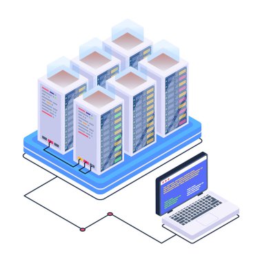 Veri sunucu odası karikatürü, vektör illüstrasyonu