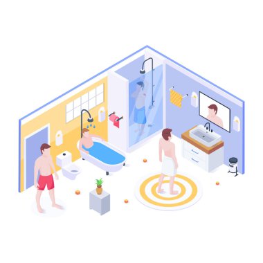 Banyo karikatürü, vektör çizimi