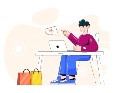 Çevrimiçi Satış karikatürü, vektör illüstrasyonu