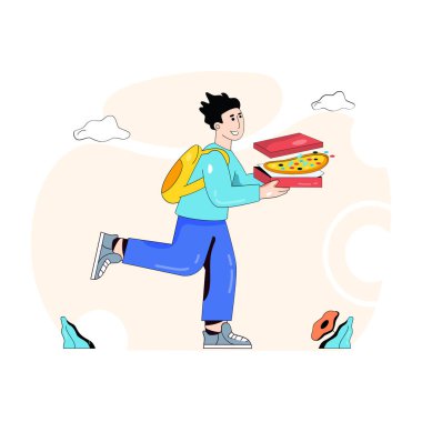 Pizza teslimatı çizgi filmi, vektör illüstrasyonu