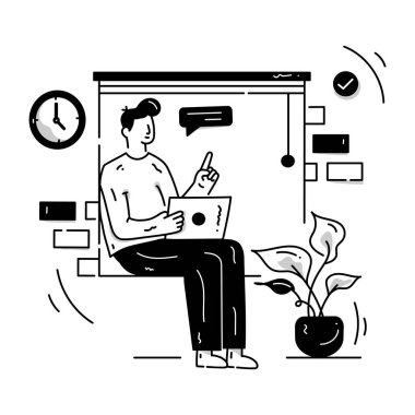 Çevrimiçi Buluşma karikatürü, vektör illüstrasyonu