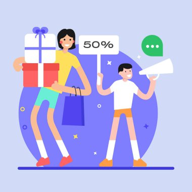 Müşteri Sadakati çizgi filmi, vektör illüstrasyonu