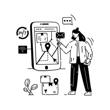 Sosyal medya ve konum temalı vektör illüstrasyon grafik tasarımı