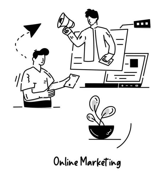 Online Marketing Kreskówka Wektor Ilustracji — Wektor stockowy