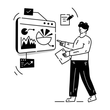 İş Zekası karikatürü, vektör illüstrasyonu