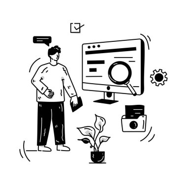 Veri Arama çizgi filmi, vektör illüstrasyonu