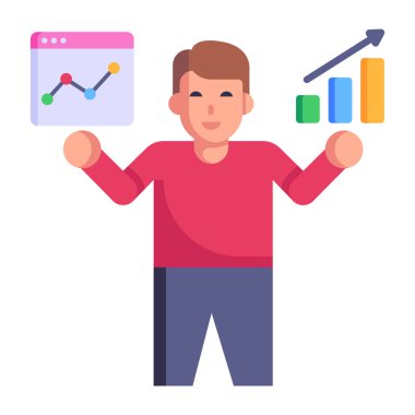 İstatistikçi karikatür, vektör illüstrasyonu