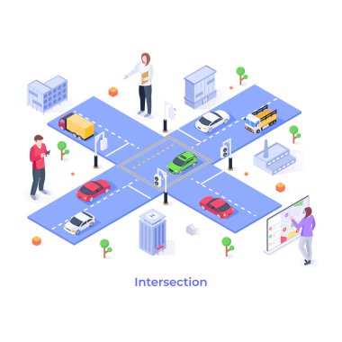 Kesişme karikatürü, vektör illüstrasyonu