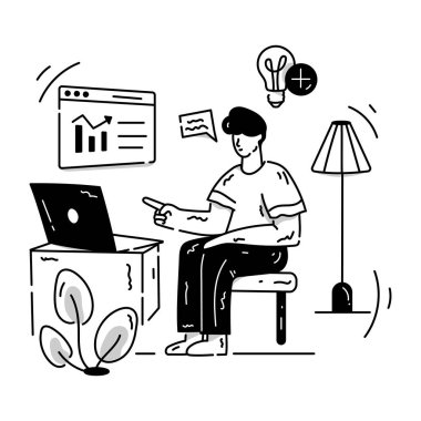 İş yeri karikatürü, vektör illüstrasyonu