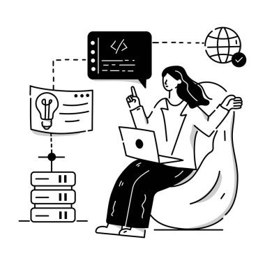 Bilgi Teknolojisi karikatürü, vektör illüstrasyonu