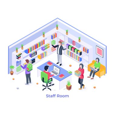 Personel odası karikatürü, vektör illüstrasyonu
