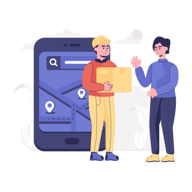 Teslimat Hizmetleri karikatürü, vektör illüstrasyonu