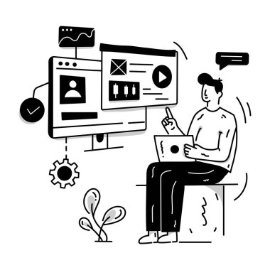 Masaüstü Uygulaması karikatürü, vektör illüstrasyonu