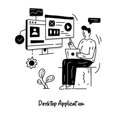 Masaüstü Uygulaması karikatürü, vektör illüstrasyonu